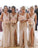A Line Chiffon V Neck Beige Ruffles Bridesmaid Dresses Long with Slit Prom Dresses WK418
