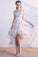 A Line High Low Straps Lace up Tulle Flower Homecoming Dresses Short Prom Dresses PW967