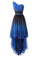 A Line One Shoulder Ombre Chiffon Blue Ruffles Prom Dresses, Homecoming Dresses PW875