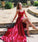 A Line Red Sexy Side Slit Spaghetti Straps Cheap Long Prom Dresses Evening Dresses WK830