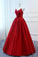 A Line Red Strapless Sweetheart Prom Dresses Satin Long Cheap Quinceanera Dresses WK605