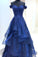 A Line Royal Blue Lace Appliques Sweetheart Beads Long Cheap Prom Dresses with Tulle P1033
