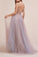 A Line Spaghetti Straps Deep V Neck Beads Tulle Prom Dresses with High Split Party Dress WK979