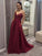 A Line Spaghetti Straps V Neck Burgundy Prom Dresses With Pockets Evening Dress WK467