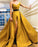 A Line Sweetheart High Slit Satin Ruffles Prom Dresses Long Yellow Evening Dresses WK370