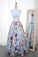 A Line Two Piece Crew Open Back Prom Dresses Light Blue Printed Evening Dresses WK846