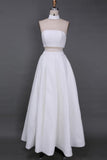A Line Two Piece Lace White Prom Dresses High Slit Long Cheap Evening Dresses WK670