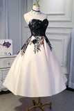 A line Ankle Length Satin Homecoming Dress with Lace Straps Short Prom Dresses WK843