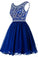 A line Blue Chiffon Scoop Homecoming Dresses with Beads Straps Prom Dresses WK802