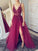 A line Burgundy V Neck Straps Tulle Prom Dresses Beads Lace Appliques Party Dresses WK700