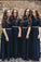 A line Dark Blue Half Sleeve Scoop Bridesmaid Dresses Chiffon Lace Prom Dresses WK543