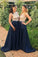 A line High Neck Blue Sleeveless Beads Prom Dresses Satin Bridesmaid Dresses WK876
