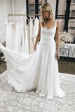 A line White Satin Wedding Dresses with Tulle Appliques Spaghetti Straps Bridal Dress WK719