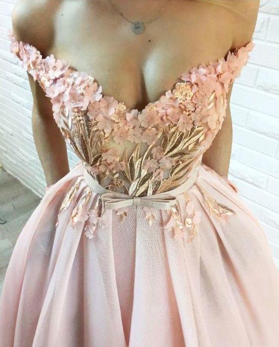 A Line Hand-Made Flower Long Off the Shoulder Sweetheart Prom Dresses with Pockets WK256