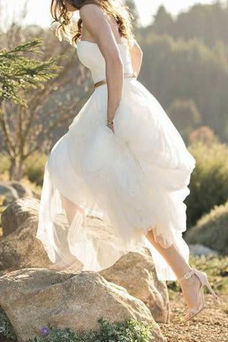 Elegant Ivory A-Line Sweetheart Floor-Length Tulle Long Sleeveless Wedding Dress WK414