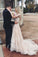 A line V Neck Asymmetrical Long Sleeve Lace Tulle Wedding Dresses with Train Prom Dress WK315