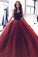 Ball Gown Burgundy Tulle Strapless Sweetheart Prom Dresses, Quinceanera Dresses PW696