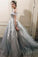 Ball Gown Gray Off the Shoulder Tulle Prom Dresses with Lace Appliques WK685