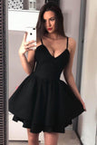 Black Mini Homecoming Dresses Spaghetti Straps A Line Above Knee Short Hoco Dress WK950