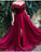 Burgundy Off the Shoulder Maroon Long Prom Dresses Short Sleeves Slit Formal Dress WK468