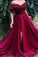 Burgundy Off the Shoulder Maroon Long Prom Dresses Short Sleeves Slit Formal Dress WK468