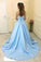 Blue Satin A-Line Princess Sweetheart Neck Strapless Lace up Long Sleeveless Prom Dresses WK286