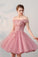 Chic A line Off the Shoulder Tulle Pink Beads Homecoming Dresses with Flowers H1019