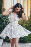 Chic Lace Appliques Short Mini Homecoming Dresses Princess See Through Party Dress H1304