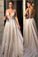 Chic Sparkly Deep V Neck Straps Wedding Dress Sequin Long Prom Dresses WK781