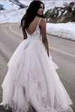 Chic Straps Lace Top Backless Tulle Asymmetrical Ivory Wedding Dresses Bridal Dresses W1022