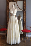 Chic V Neck Spaghetti Straps Chiffon Criss Cross Long Wedding Dresses Cheap Prom Dresses W1103