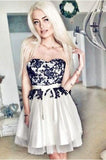 Cute A Line Sweetheart Lace up Strapless Tulle Homecoming Dress with Lace WK866