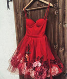 Cute A line Spaghetti Straps Sweetheart Red Tulle Homecoming Graduation Dresses H1008