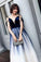 Cute Blue Ombre Long Tulle Prom Dress Unique V Neck Sleeveless Dance Dresses WK906