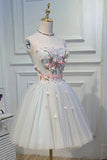 Cute Blue Strapless Tulle Homecoming Dresses with 3D Flowers Lace up Dance Dresses H1336