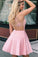 Cute Pink Mini Homecoming Dresses with Pocket Beaded Above Knee Short Prom Dresses H1054
