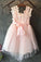 Cute Pink Tulle Bow Lace Beads Cap Sleeve Flower Girl Dresses Wedding Party Dress FG1003