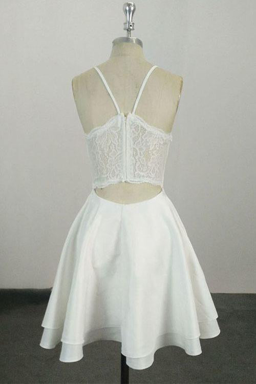 Cute Spaghetti Straps White V Neck Knee Length Short Prom Dress Homecoming Dress H1011