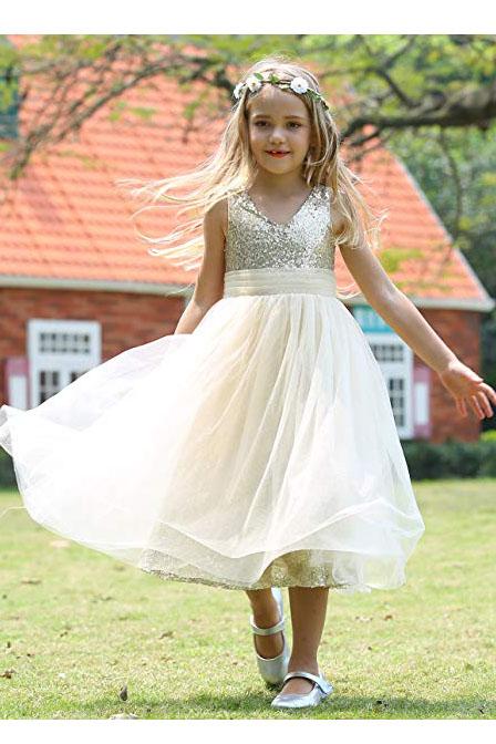 Cute Sweetheart Sequins Empire Tulle Straps Flower Girl Dresses Child Dresses FG1004
