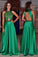 A-Line High Neck Sleeveless Green Open Back Satin with Beading Prom Dresses WK394