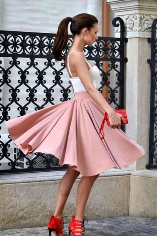 A Line Spaghetti Straps Sweetheart Blush Pink with Pleats Short Homecoming Dresses WK06