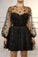 A Line Long Sleeves Tulle Sweetheart Spaghetti Straps with Flowers Black Homecoming Dresses WK955