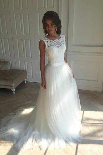 Charming white tulle lace round neck wedding dresses WK153
