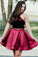 Cute A Line Burgundy Taffeta Two Pieces Halter Homecoming Dresses with Pockets WK978