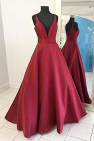 2022 Sexy Burgundy Red Long V Neck Red Evening Dress Simple Prom Dresses WK749