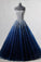 A-Line Blue Sweetheart Sequin Spaghetti Straps Tulle Long Lace up Prom Dresses WK519
