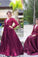A Line V Neck Long Sleeves Beading Sweep Train Satin Plus Size Prom Dresses WK196