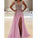 A line Tulle V Neck Pink Prom Dresses Long Backless Evening Dresses WK588