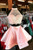 Halter 2 Piece Pink Satin Homecoming Dresses with Lace Mini Short Prom Dresses H1023