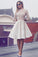 Chic Half Sleeves Round Neck With Appliques A Line Homecoming Dresses